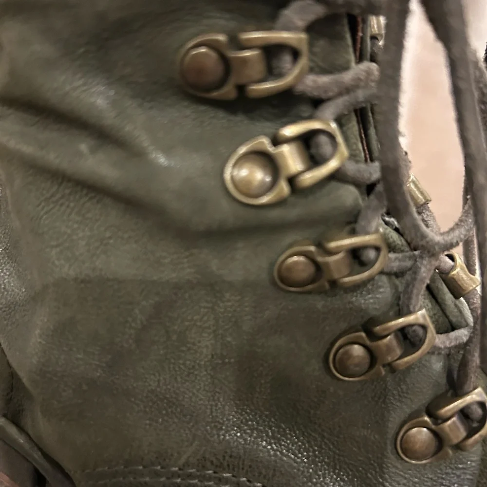 A.S.98 Olive Green Leather Lace-Up Ankle Boots with Brown Strap - Picture 3 of 7